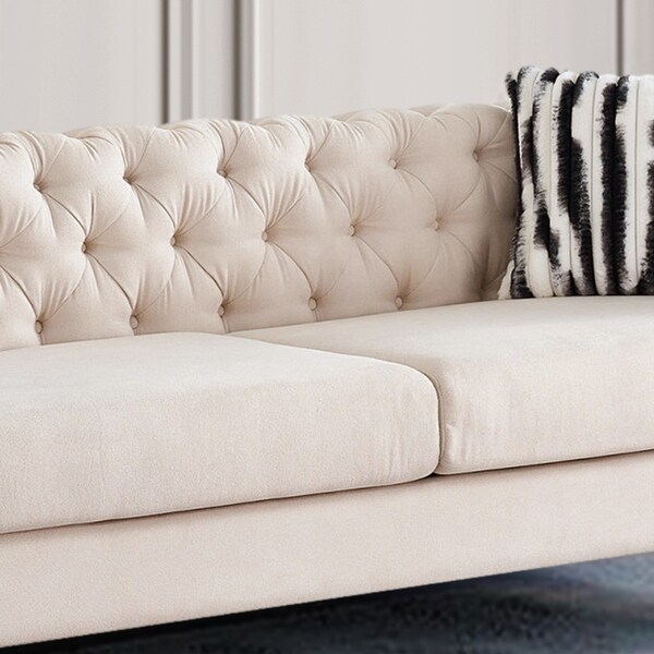 84.25 Wide 3seaters Velvet Sofa Couch with Metal Leg 2Pillows On Sale Bed Bath Beyond 37981783