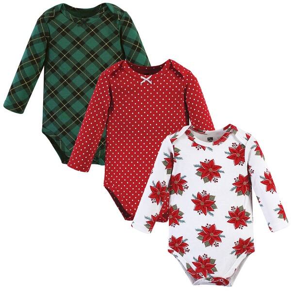 slide 1 of 1, Hudson Baby Infant Girl Cotton Long-Sleeve Bodysuits, Poinsettia 0-3 Months - Poinsettia