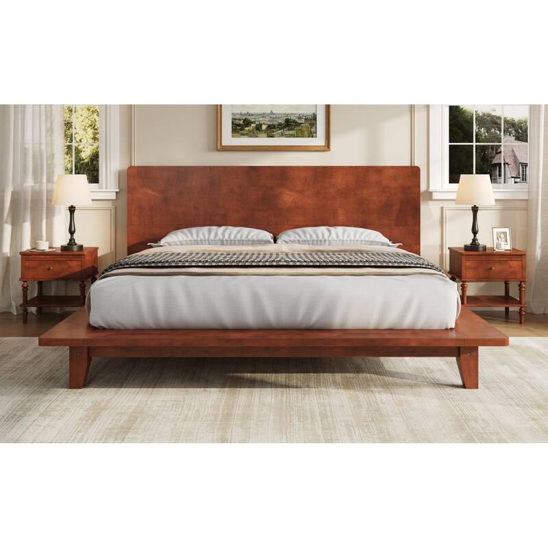 Wooden Platform Bed Frame with Headboard, Rustic Bed Frame with Wood Center Slats Support, No Box Spring Needed, Easy Assembly