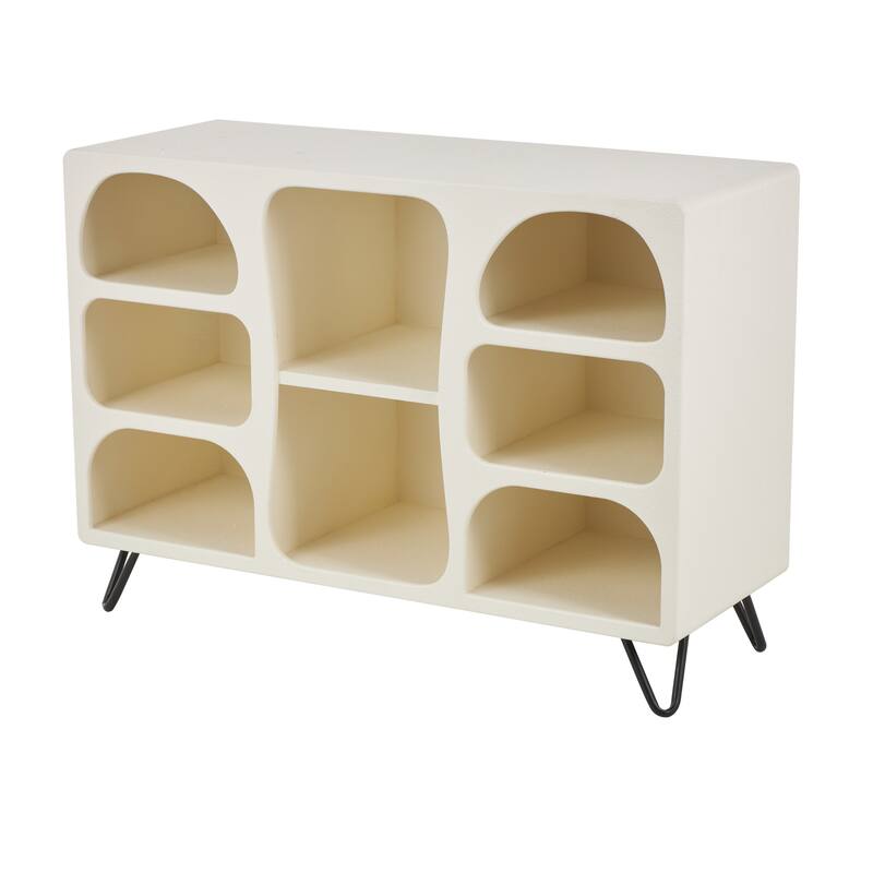 Cream Wood 8 Shelf Storage Shelving Unit with Black Metal Support