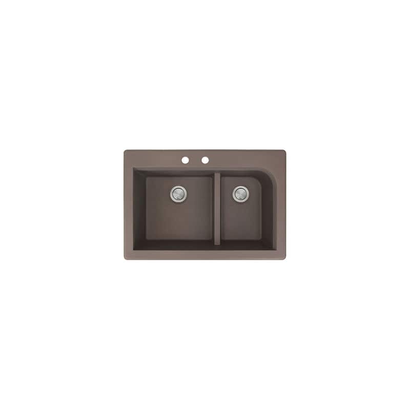 Transolid Radius 33in x 22in silQ Granite Drop-in Double Bowl Kitchen Sink with 1 Pre-Drilled Faucet Hole - 22" x 33" x 9.5"/CB