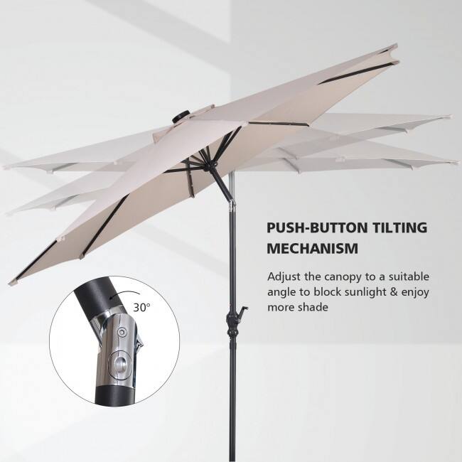 10FT Patio Solar Umbrella LED Patio Market Steel Tilt With Crank Outdoor New