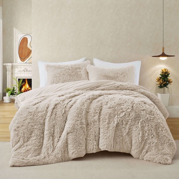Fluffy Shaggy Reversible Faux Fur Comforter Set Fuzzy Plush Bedding Set On Sale Bed Bath Beyond 41625146
