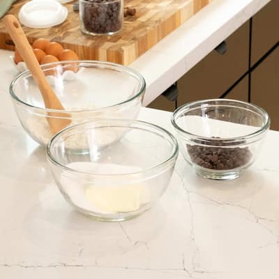 Libbey Baker's Basics 3 Piece Glass Mixing Bowl Set, Multi-Size
