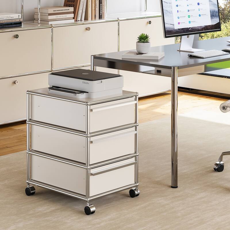 Modern 2/3-Drawer Wheel File Storage Cabinet with Stainless Metal
