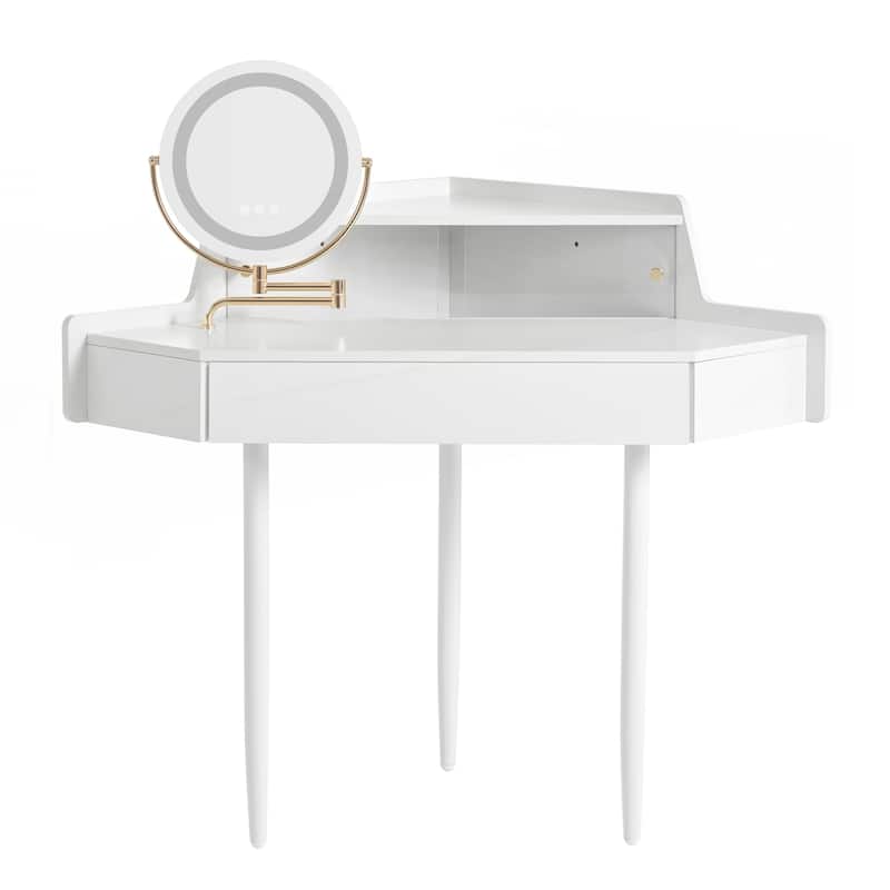 Modern Corner Makeup Vanity Desk with Large Storage