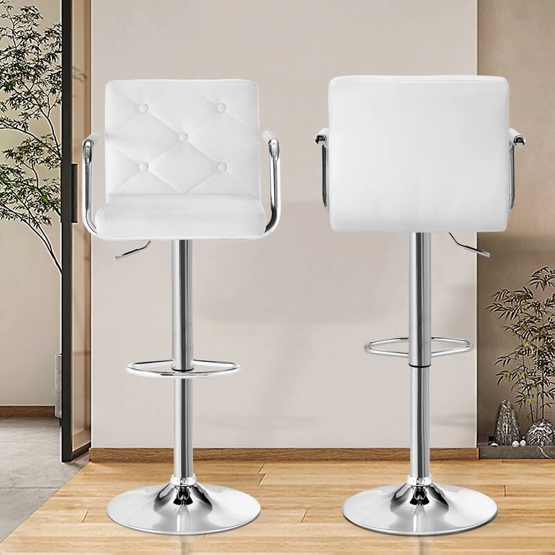 Javlergo Set of 2 Bar Stools Adjustable Swivel PU Leather Barstools with Arm and Back