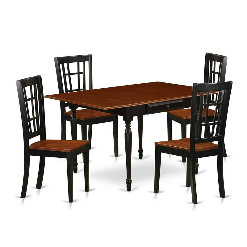 5-Piece Black and Cherry Finish Solid Wood Top - Dining Room Set - (Seats-4)