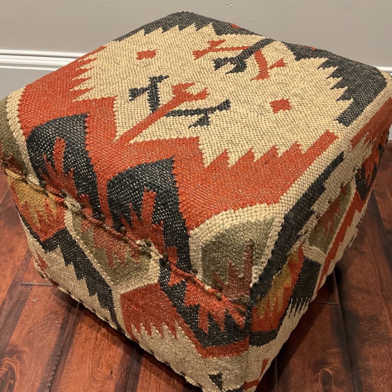 HERAT ORIENTAL Handmade Kilim Upholstered Wooden Storage Stool - 16" x 16" x 16"