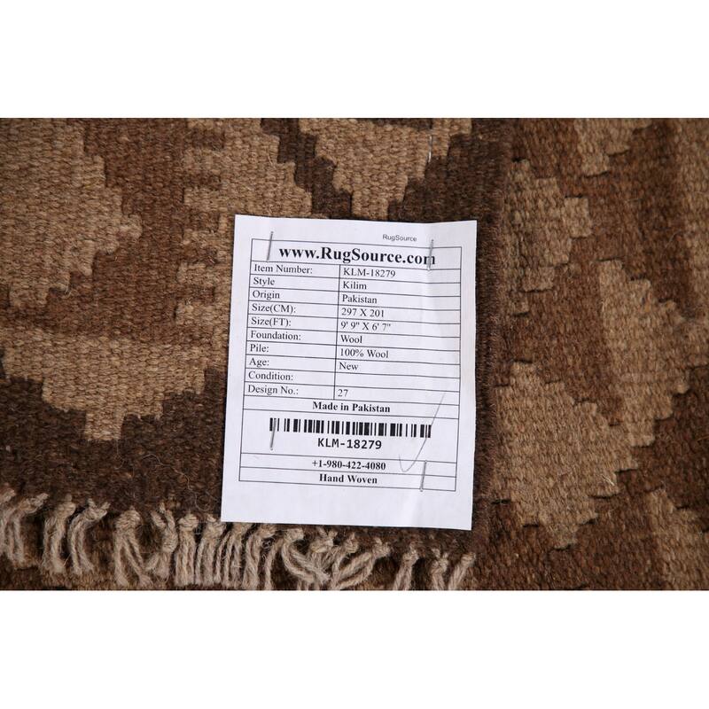 Earth Tone Kilim Oriental Area Rug Flat-weave Wool Carpet - 6'7"x 9'9"