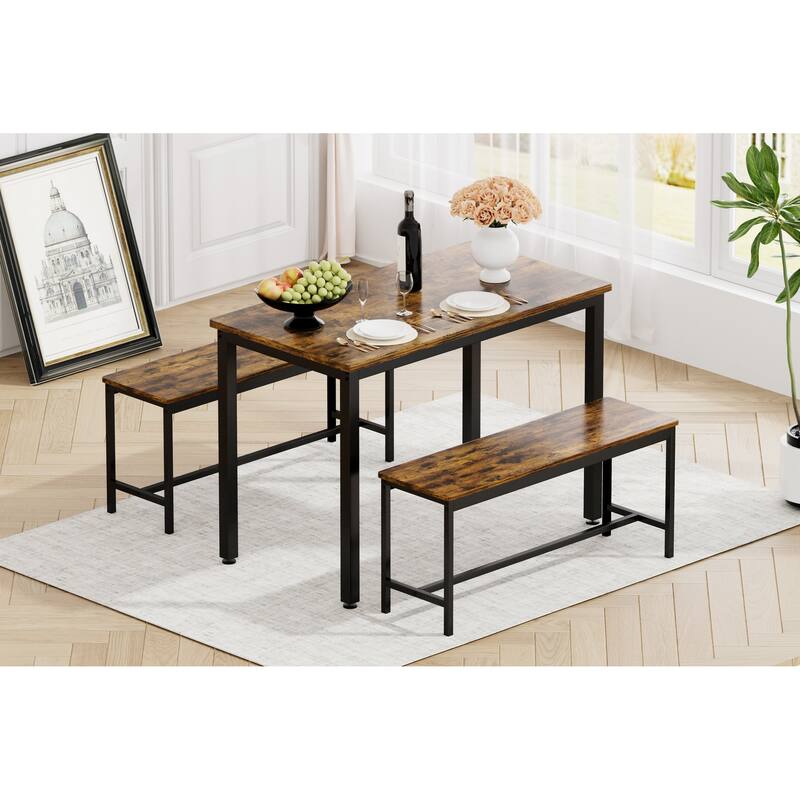 Dining Table Set, Bar Table with 2 Dining Benches, Kitchen Table Counter
