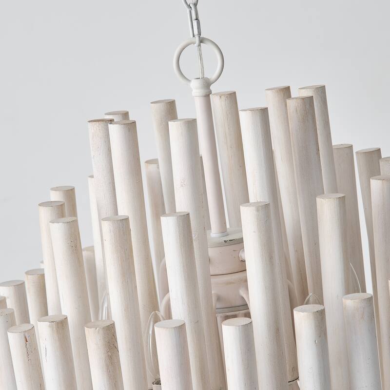 20" 5-Light Coastal 3-Tier Off-White Wood Chandelier - 19.7" D x 19.7" W x 23.7" H