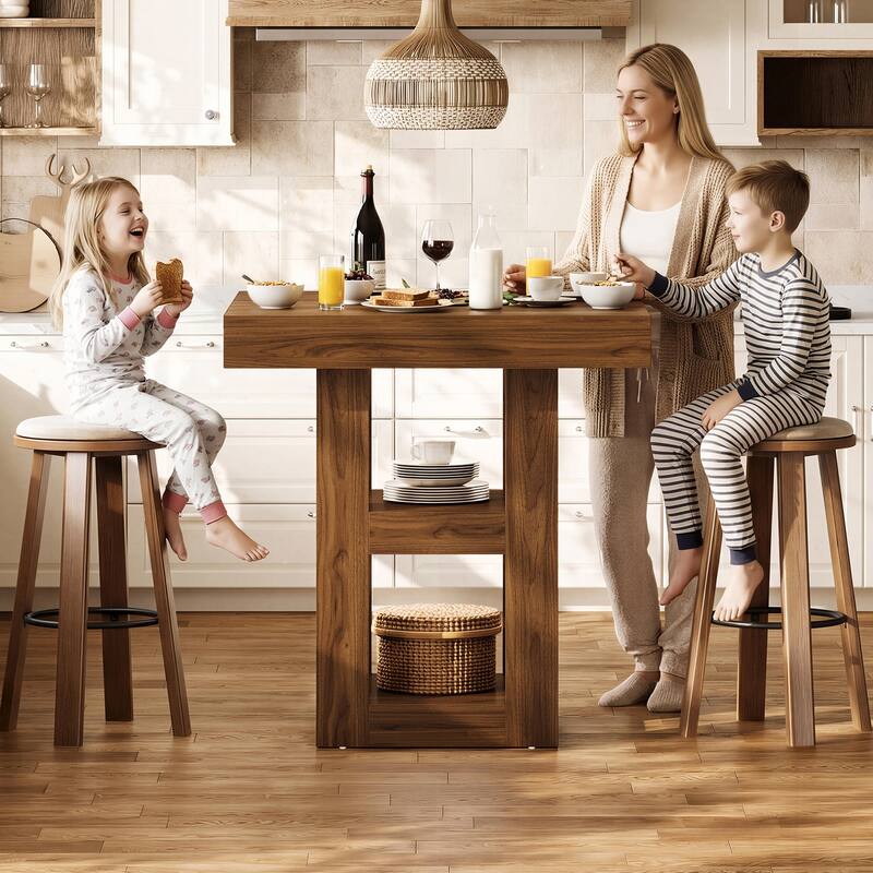 31.5-Inch Square Kitchen Island with Storage Shelves - 31.5" W x 31.5" D x 39.4"