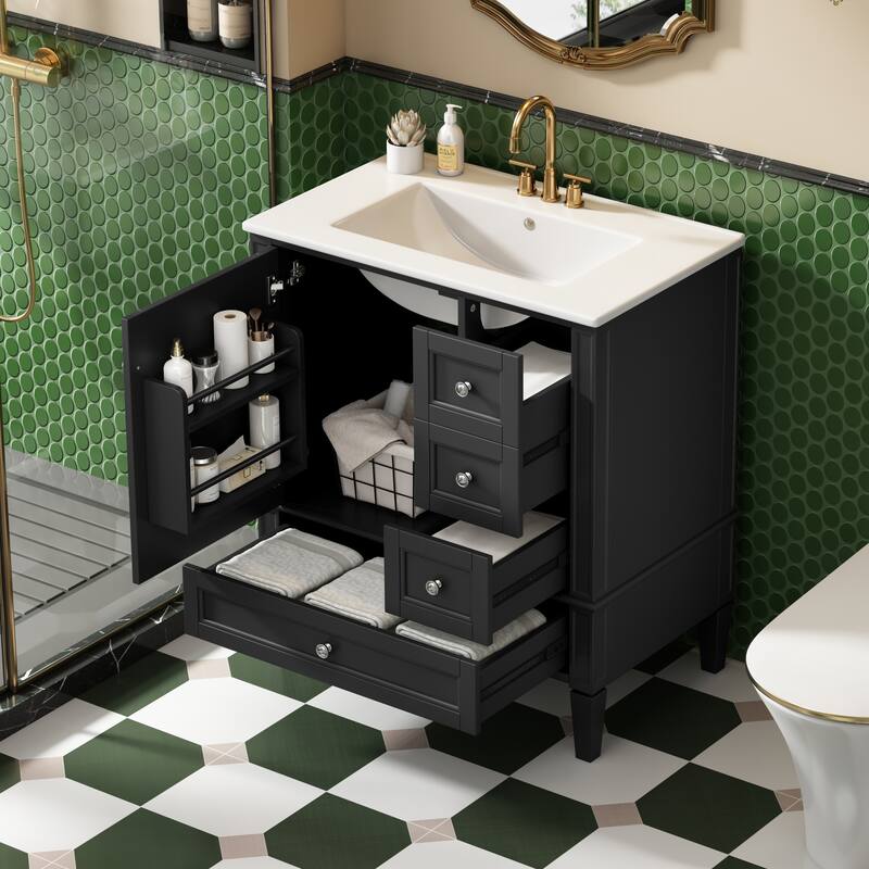 30 Inch Bathroom Vanity with Ceramic Sink Bathroom with 3 Drawers