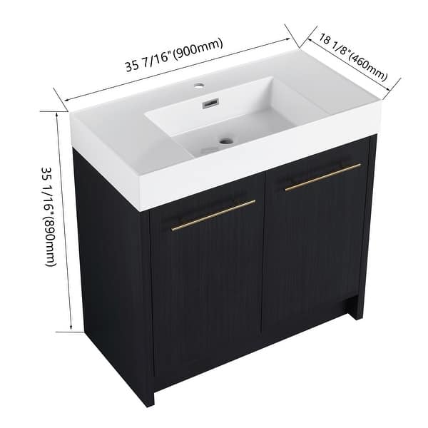 dimension image slide 2 of 5, Plywood Freestanding Bathroom Vanity in Black Chestnut with Integrated Resin Sink