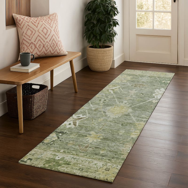 Premium Washable Super Soft Traditional Kashmir Mayfield Rug - Sage - 2'3" x 7'6"