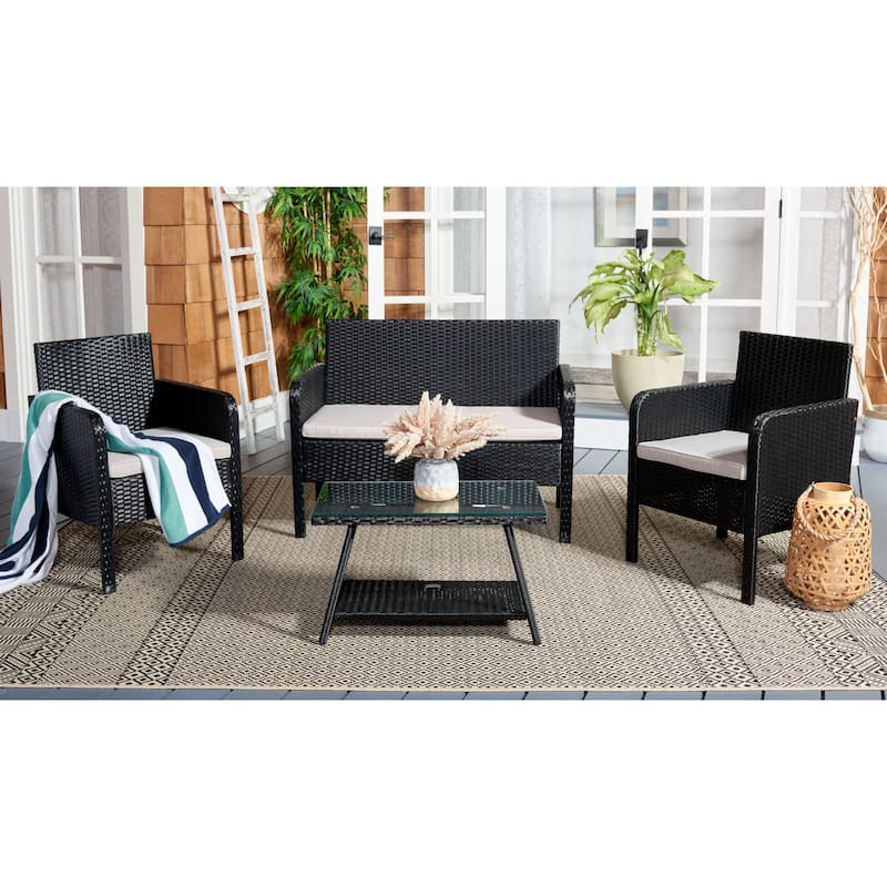 SAFAVIEH Outdoor Aboka Wicker/ Steel 4-piece Patio Conversation Set