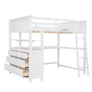 Full Loft Bed with Desk, Drawers & Guardrails - Study & Storage Solution