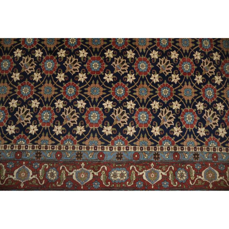 Hand Knotted Oriental 100% Wool Carpet Traditional All-Over Navy Blue & Blues Varamin Area Rug - 10' 6'' X 6' 10''
