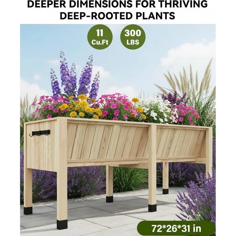 13.7In Depth Elevated Wooden Raised Garden Bed