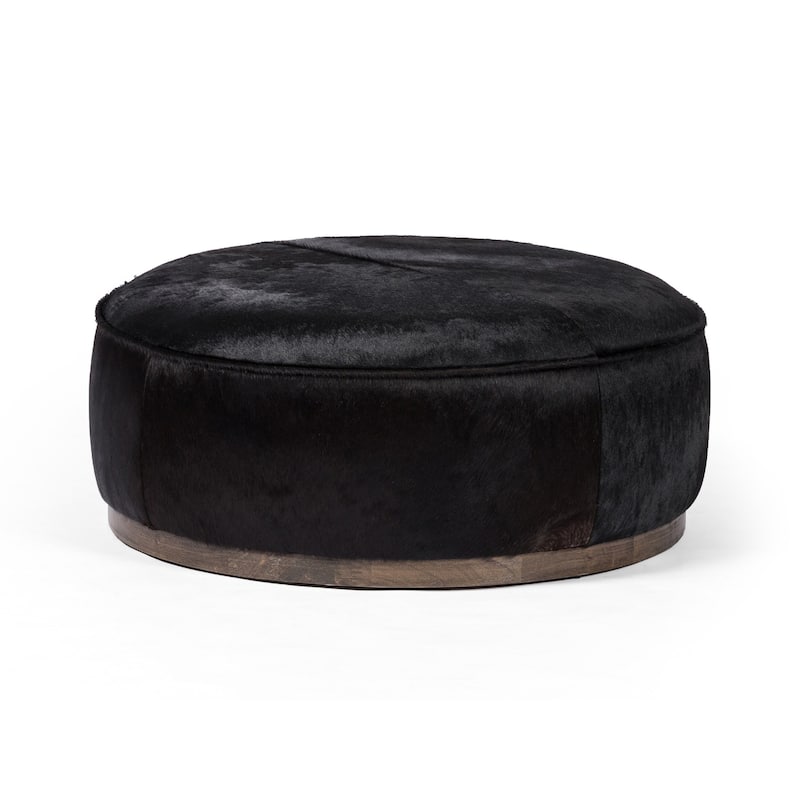 Ralphy Large Round Ottoman-Dark Hair on Hide