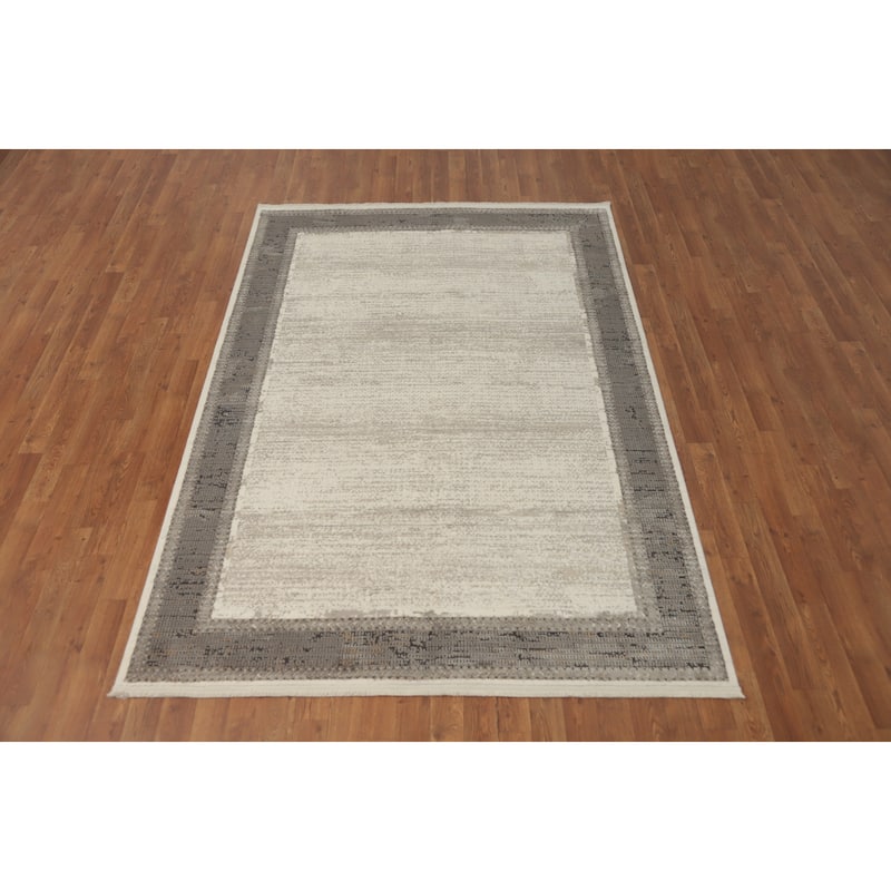 Machine Made Oriental Polyester Carpet Modern Geometric Beige & Ivories Modern Area Rug - 7' 5'' X 5' 2''
