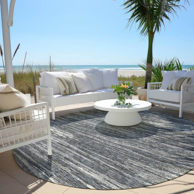 Machine Washable Indoor/ Outdoor Chantille Abstract Stripe Rug - Gray - 8' x 8'