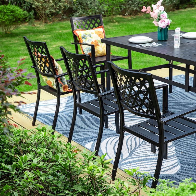 MAISON ARTS Patio Dining Set of 9 Pieces Patio Furniture Set Metal Rectangle Dining Table 8 Metal Stackable Chairs