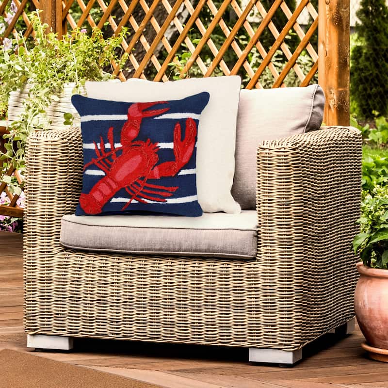 Liora Manne Frontporch Lobster On Stripes Indoor/Outdoor Pillow Navy 18" Square - Accent - 18" x 18" - Polyester - Multi