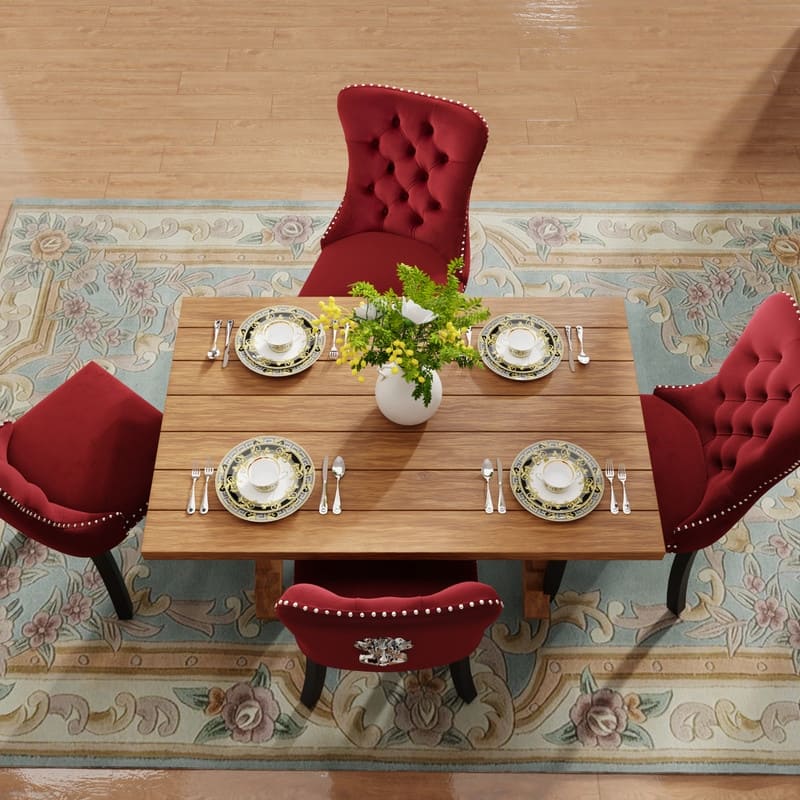 Solid Wood Velvet Upholstered Dining Chair Set of 6