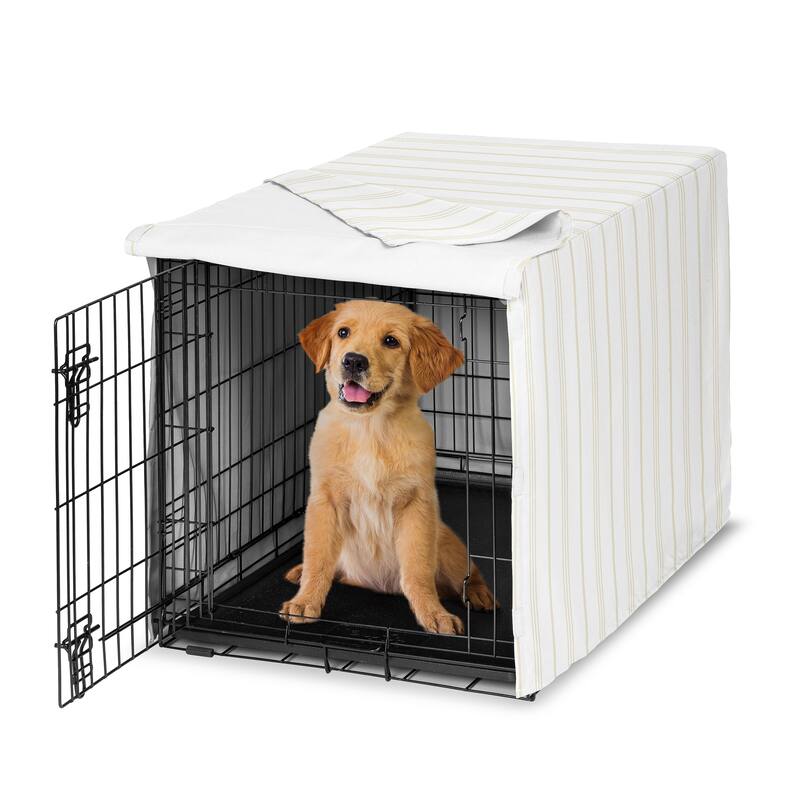 Sweet Jojo Designs Grey and Beige Striped Boy, Girl, Unisex/Gender Neutral Dog Crate Kennel Cover 36in Modern Stripes Minimalist