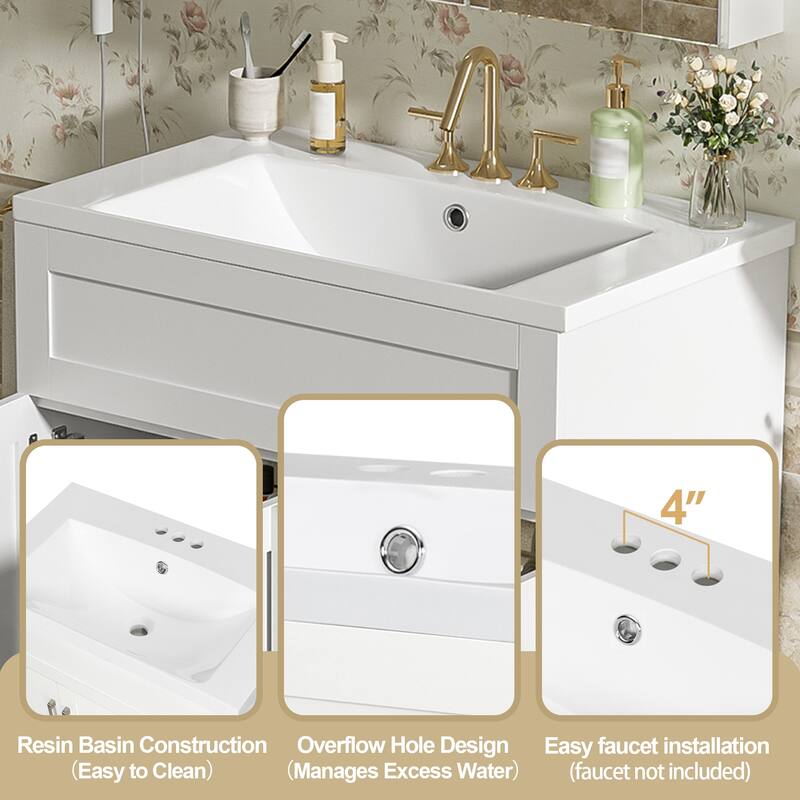 GDFStudio - Transitional Bathroom Vanity with Resin Sink, Adjustable Shelves, Soft-Close Doors & Hidden Drawers