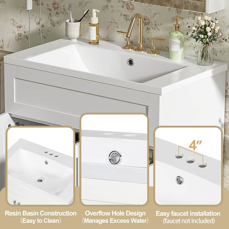 GDFStudio - Transitional Bathroom Vanity with SMC Resin Sink, Adjustable Shelves, Soft-Close Doors & Hidden Drawers