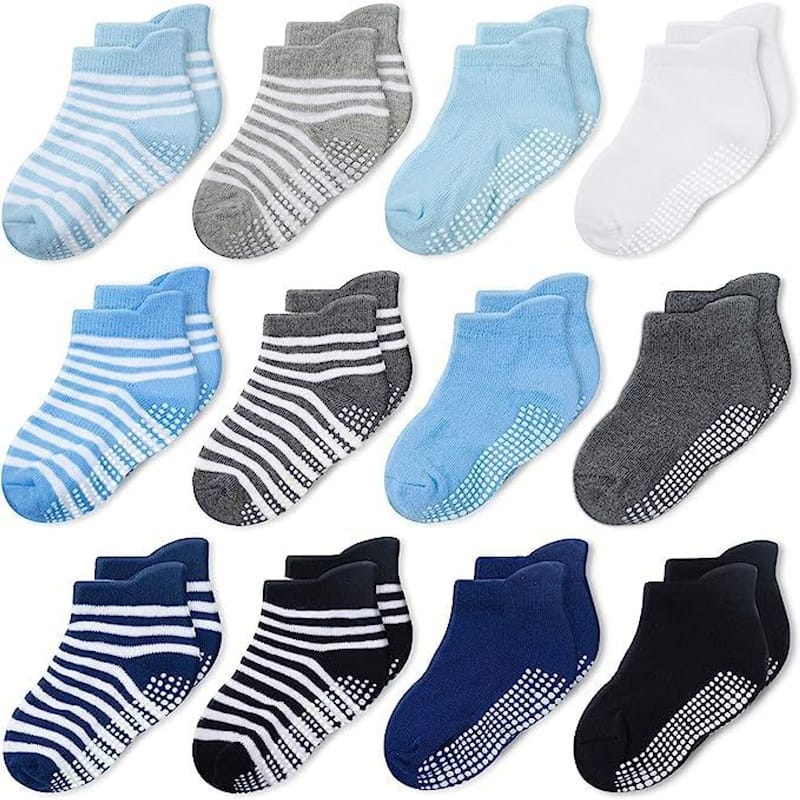 CozyWay Ankle Grip Socks Boys Stripe Multicolor - 12 pair, 3-5 Years