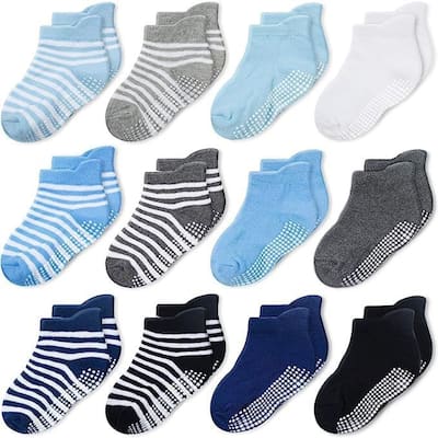 CozyWay Ankle Grip Socks Boys Stripe Multicolor - 12 pair, 3-5 Years