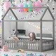 preview thumbnail 2 of 23, Twin Size Wood House Bed with Fence and Door