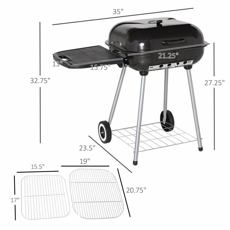 Outsunny Steel Portable Outdoor Charcoal Barbecue Grill