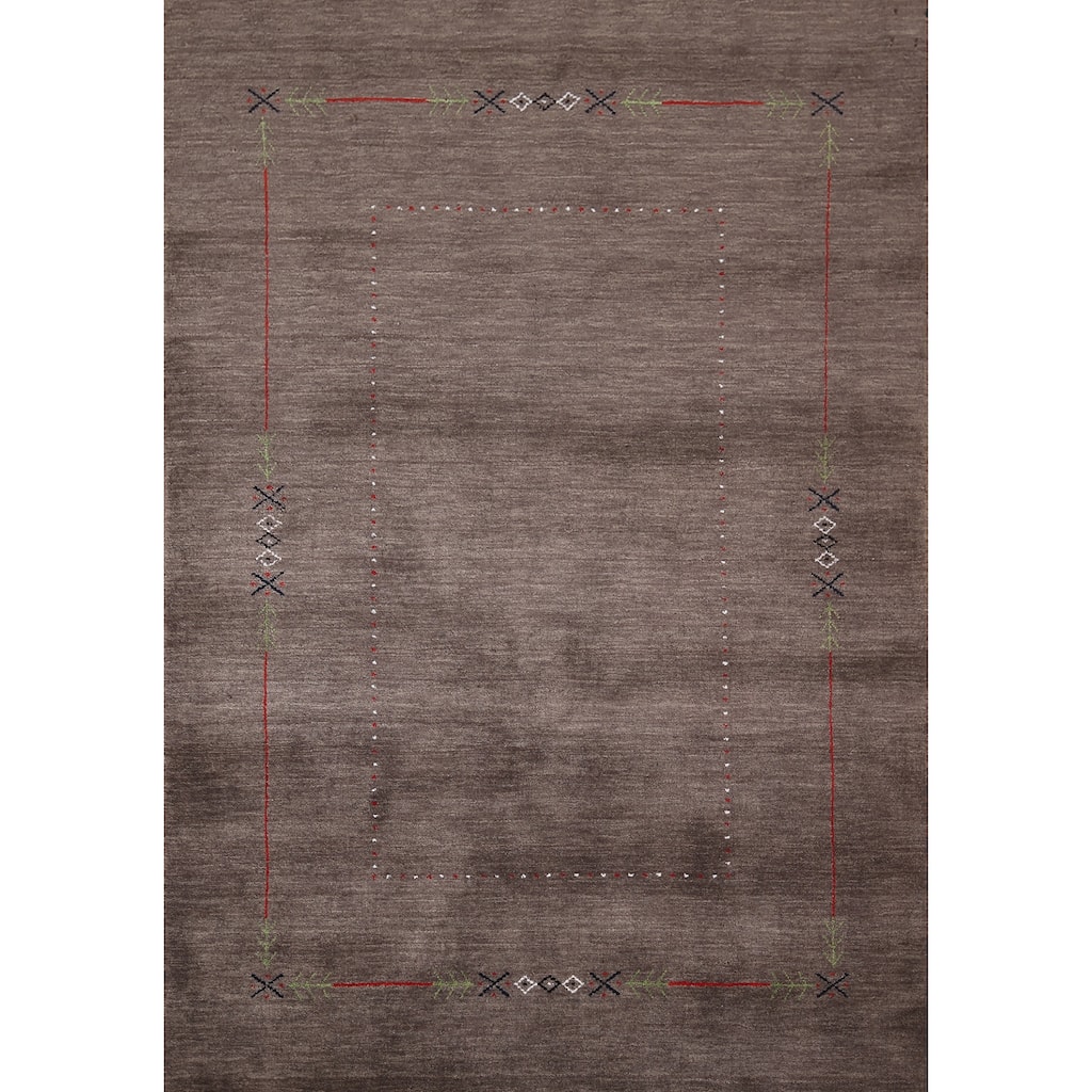 Brown Gabbeh Oriental Area Rug Hand-Knotted Wool Carpet - 5'0"x 6'11"