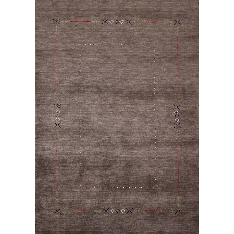 Brown Gabbeh Oriental Area Rug Hand-Knotted Wool Carpet - 5'0"x 6'11"