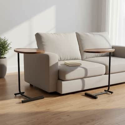 HomeRoots Set of Two Brown and Black Wood and Metal Oval End Tables - 11.80 in. x 23.62 in. x 17.72 in.