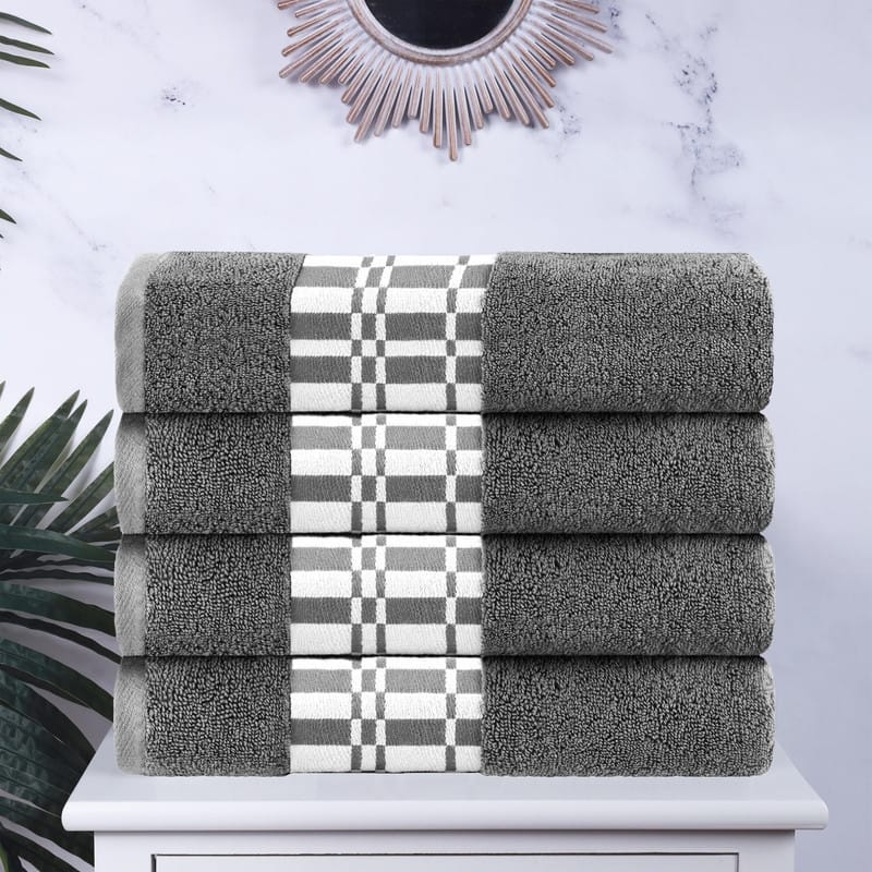 Superior Larissa Cotton Embroidered Geometric Border Bath Towel Set of 4