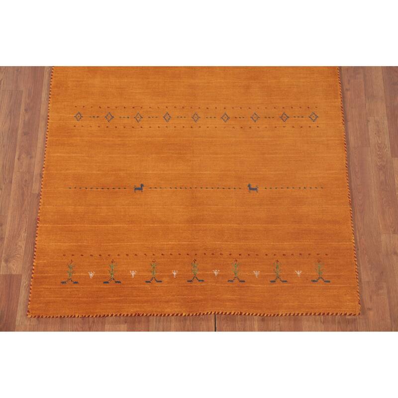 Orange Tribal Gabbeh Oriental Accent Rug Handmade Wool Carpet - 4'2"x 5'11"