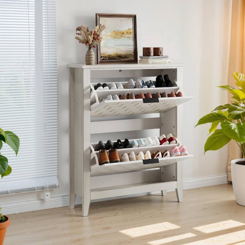 Mid-Century Entryway Shoe Storage - 2 Flip-Top Bins