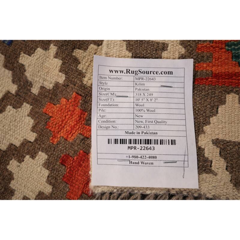 Reversible Geometric Kilim Area Rug Hand-Woven Wool Carpet - 8'2" x 10'5"