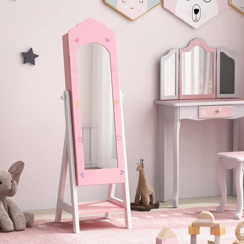 Kids Jewelry Armoire Wood Standing Children Jewelry Organizer