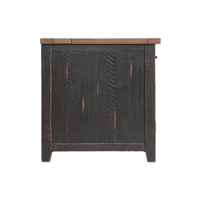 Rustic Solid Wood Chairside End Table with Hidden Charging Station