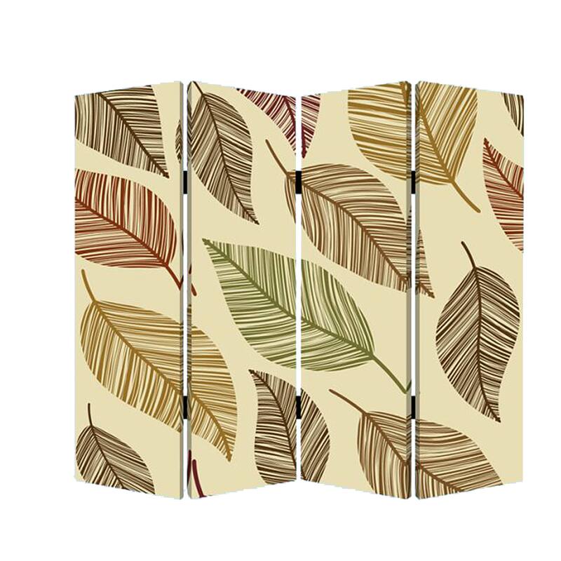 3 Panel Canvas Made Foldable Screen with Leaf Print, Multicolor - 6 x 12