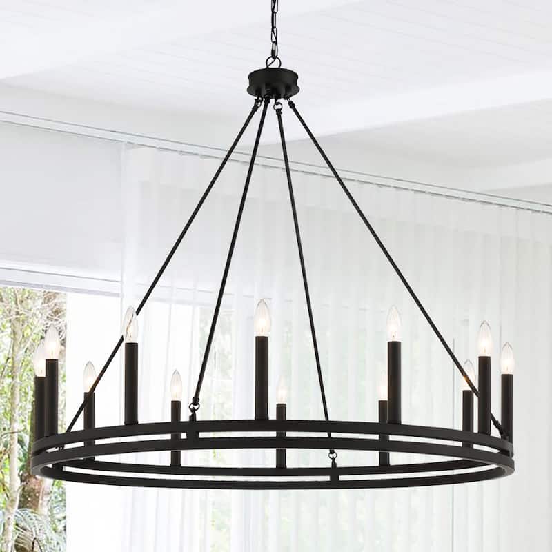 Acroma 12-light Farmhouse Black Wagon Wheel Chandelier - Matte Black