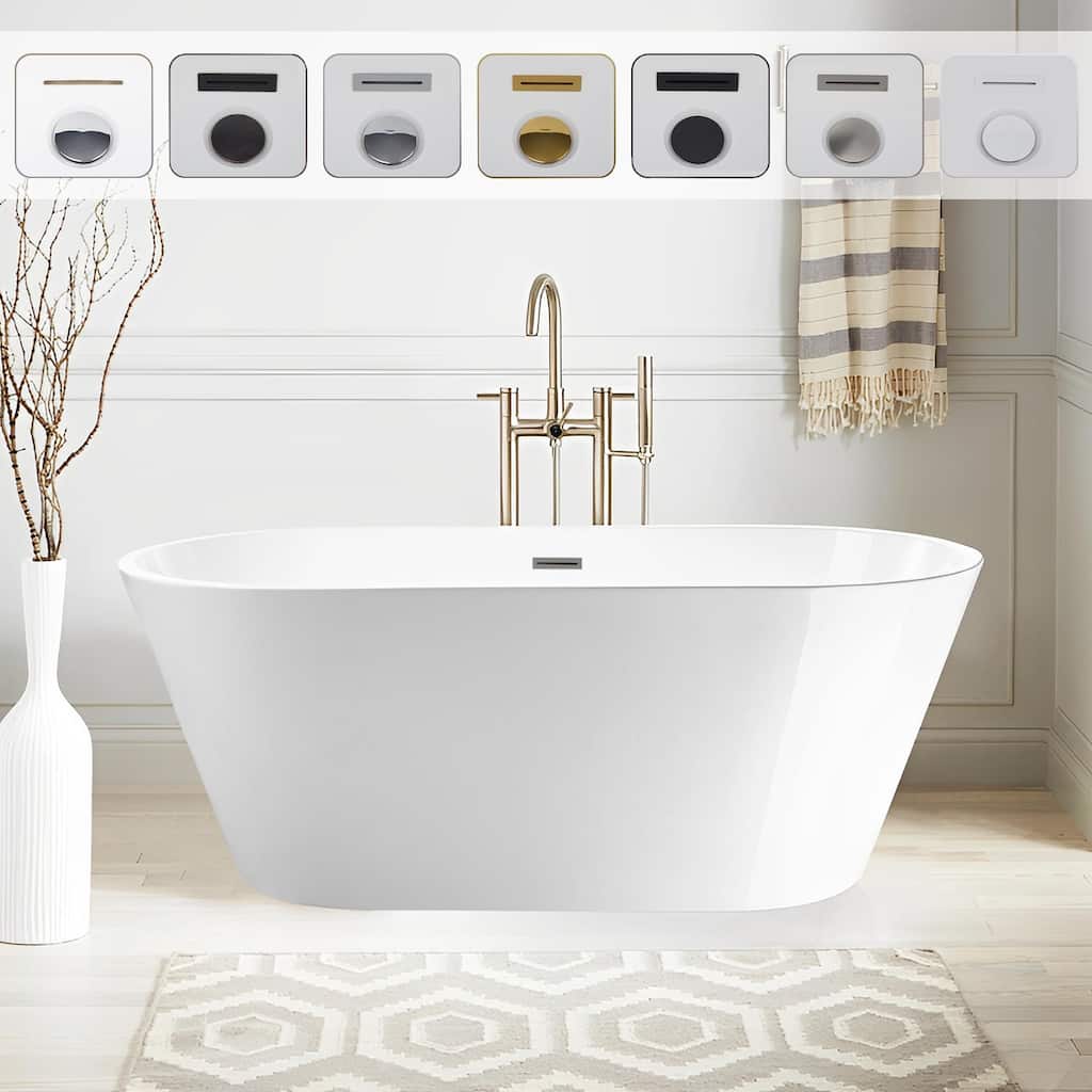 Vanity Art 67" X 32" Non-Slip White Acrylic Freestanding Bathtub