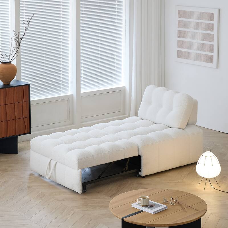JASIWAY White Teddy Pull-Out Single Sofa Bed - Teddy Plush-Ivory